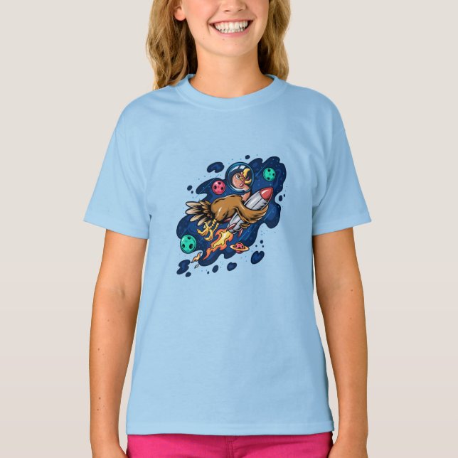 Turkiet Riding a Space Rocket at High Speed T-Shir T Shirt (Framsida)