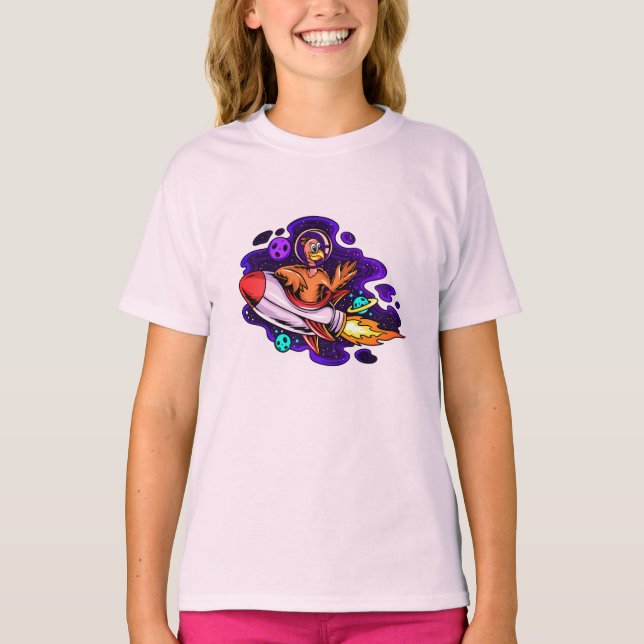Turkiet Riding A Space Rocket T-Shirt (Framsida)