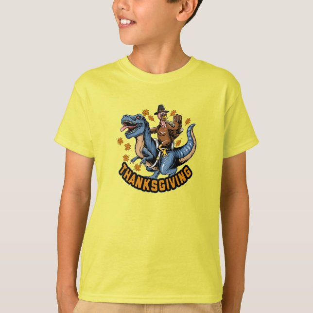 Turkiet Riding a Tyrannosaurus T-rex T Shirt (Framsida)