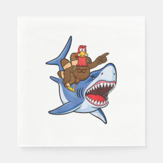 Turkiet Riding Shark Thanksgiving Gift För barn Bo Pappersservett