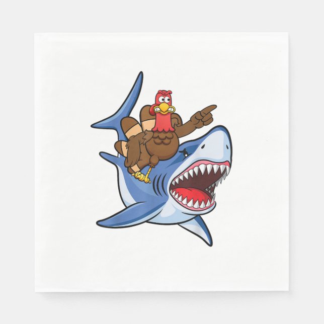 Turkiet Riding Shark Thanksgiving Gift För barn Bo Pappersservett (Framsidan)