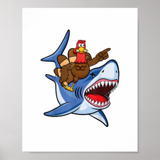 Turkiet Riding Shark Thanksgiving Gift För barn Bo Poster
