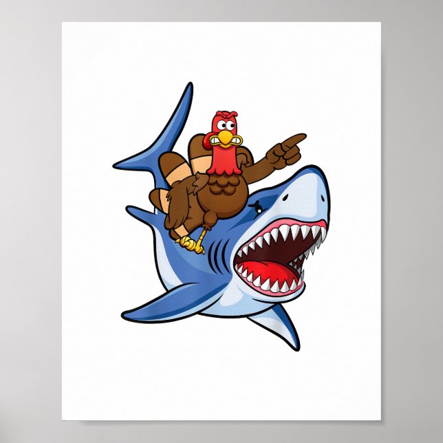 Turkiet Riding Shark Thanksgiving Gift För barn Bo Poster (Framsidan)