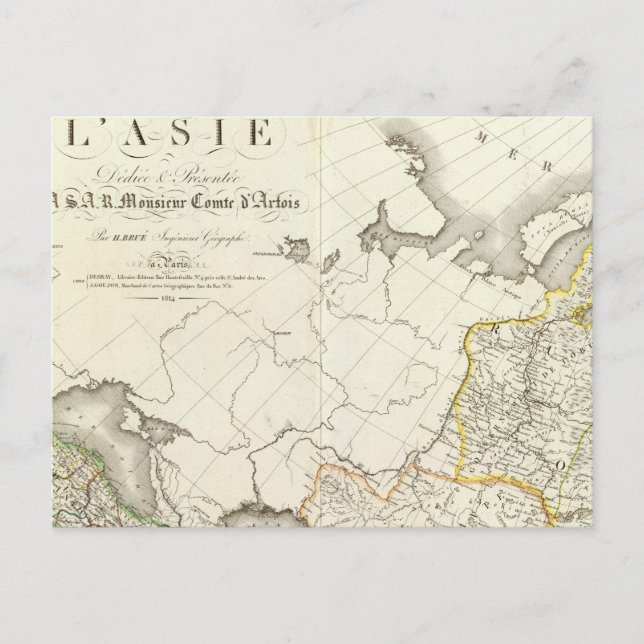 Turkiet, Ryssland och Asien Engraved Karta Vykort (Framsida)