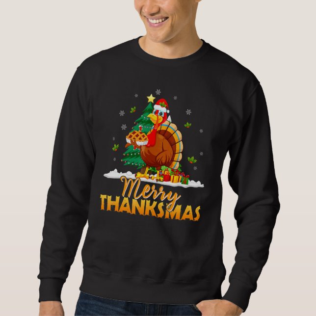 Turkiet Santa Merry Thanksmas jul Thanksgiin Lång Ärmad Tröja (Framsida)