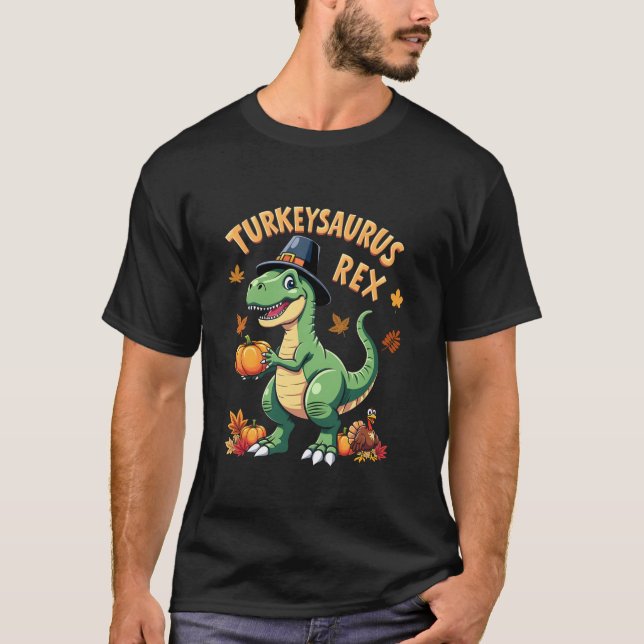 Turkiet Saurus Rex Dinosaur Pumpkin Funny Thanksgi T Shirt (Framsida)