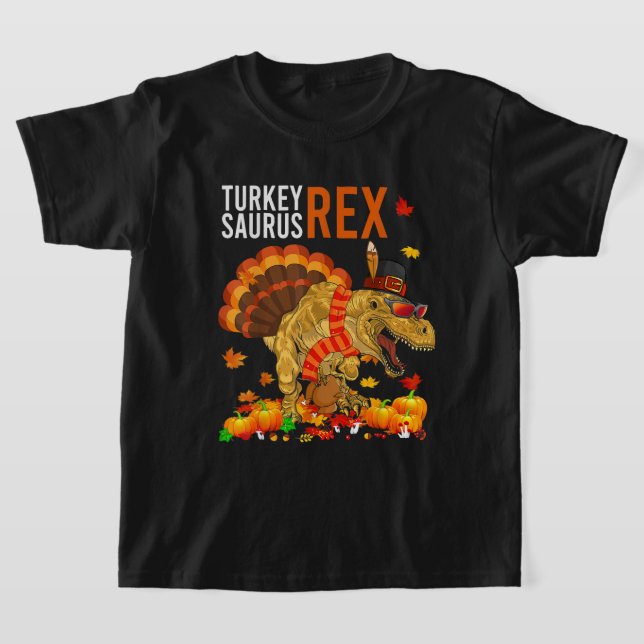 Turkiet Saurus TRex Funny Pilgrim Dinosaur Kids Th T Shirt (Laydown)