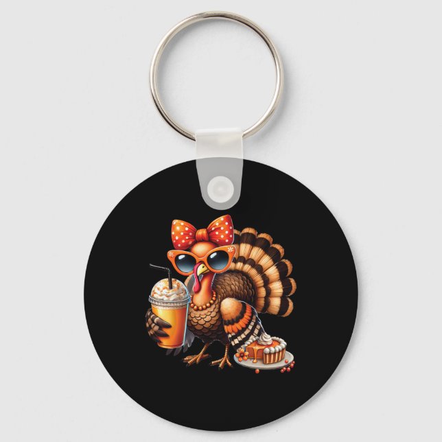 Turkiet som dricker kaffe Bow Thanksgiving Womens  Nyckelring (Framsida)