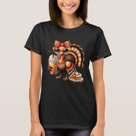 Turkiet som dricker kaffe Bow Thanksgiving Womens T Shirt