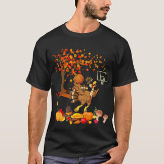 Turkiet spelar basketboll Thanksgiving Fall Träd P T Shirt