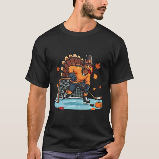 Turkiet spelar ishockey tackgivelsedags ishockey s t shirt (Framsida)