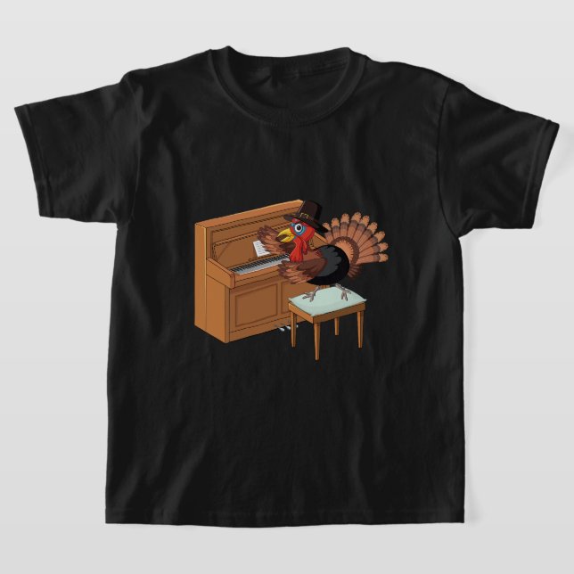 Turkiet spelar Piano Thanksgiving Day Funny Fall P T Shirt (Laydown)