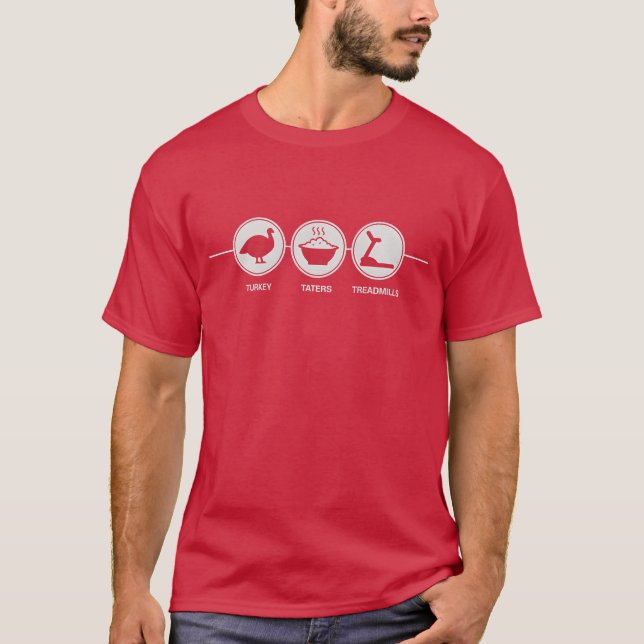 Turkiet, Taters & Treadmills Thanksgiving T-Shirt (Framsida)
