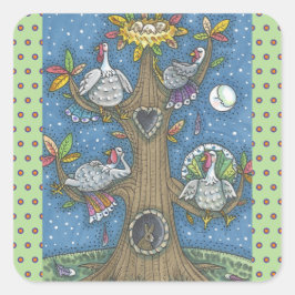 TURKIET TRÄD, THANKSGIVING GOBBLERS STICKERS Squar Fyrkantigt Klistermärke
