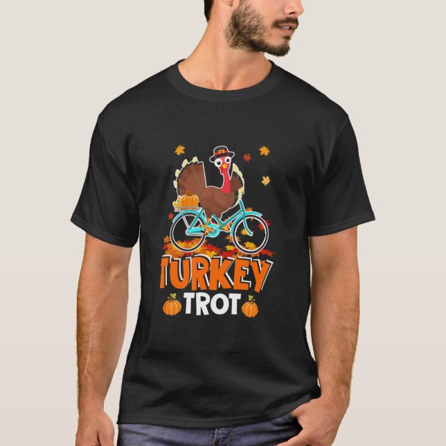 Turkiet Trot Funny Turkiet som går på cykel T Shirt (Framsida)