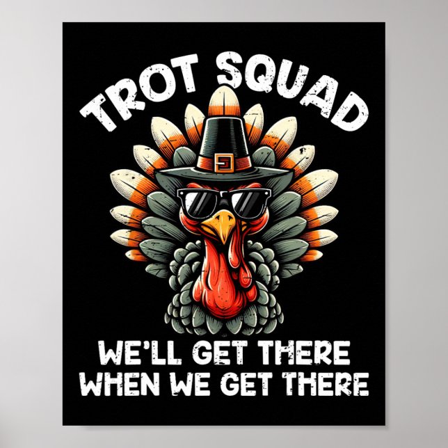 Turkiet Trot Squad Funny Thanksgiving som kör Cost Poster (Framsidan)