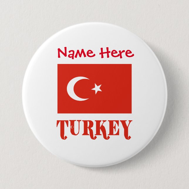 Turkiet Turkisk Flagga Röd Personalisering  Knapp (Framsida)