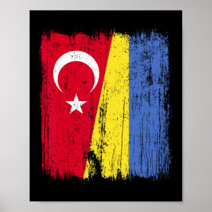Turkiet Ukraina Halv Flagga Turkisk Ukrainsk Kultu Poster