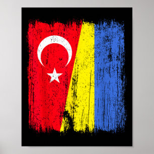 Turkiet Ukraina Halv Flagga Turkisk Ukrainskt Kult Poster