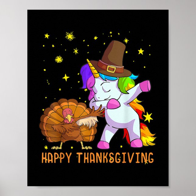 Turkiet Unicorn Dancing Funny Thanksgiving Girls W Poster (Framsidan)