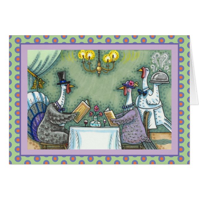 TURKIETS BRA DINING, THANKSGIVING BIRD HUMOR-KORT OBS KORT (Framsidan Horizontal)