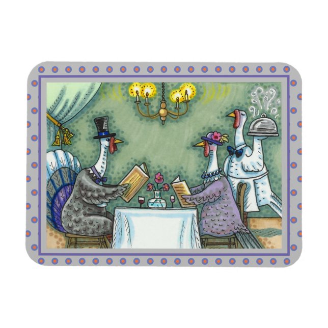 TURKIETS BRA DINING, THANKSGIVING BIRD HUMOR MAGNET (Horisontell)