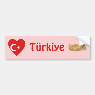 Turkiets flagg hjärta + kartbild Bumperdekal Bildekal
