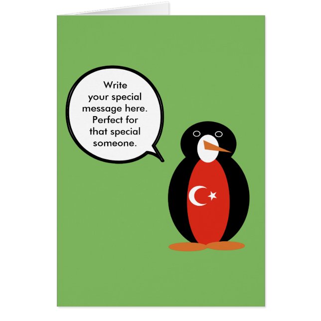 Turkiets Flagga Talking Penguin Card Hälsningskort (Framsidan)