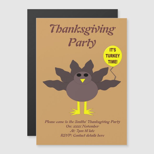 Turkiets Thanksgiving Anpassningsbar Party Inbjuda Magnetisk Inbjudningskort (Fram/baksida)