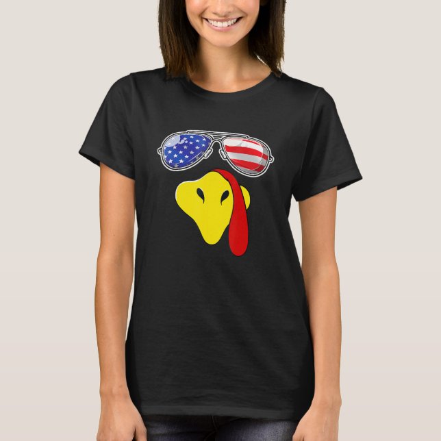 Turkiets Thanksgiving Ansikte med USA:s solglasögo T Shirt (Framsida)