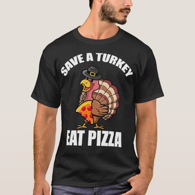 Turkiets Thanksgiving Eat Pizza Funny Vegan Pilgri T Shirt (Framsida)