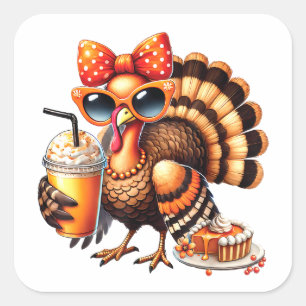 Turkiets Thanksgiving för att dricka kaffekaffe Fyrkantigt Klistermärke