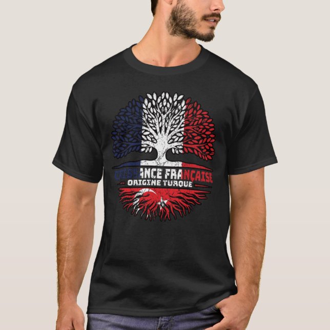 Turkiets turkiska Fransk Frankrike Träd Roots Flag T Shirt (Framsida)