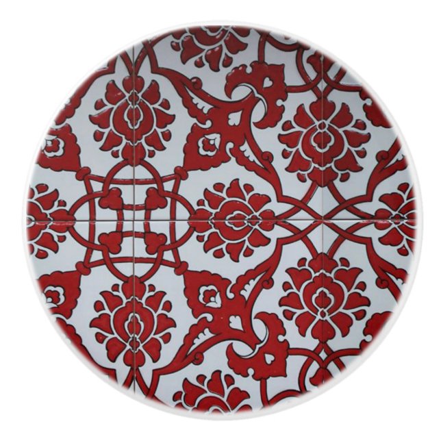Turkis Red Ceramic Blommigt Knopp (Framsidan)