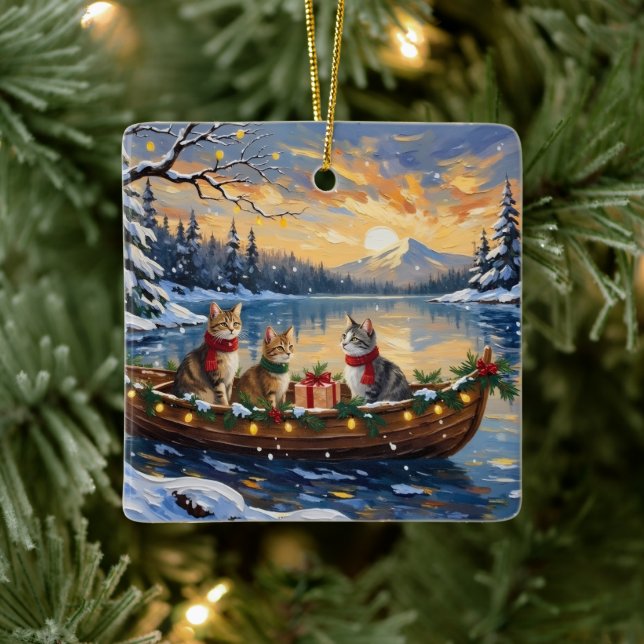 Turkish Angora Cat Christmas Boat Holiday Julgransprydnad Keramik (Träd)