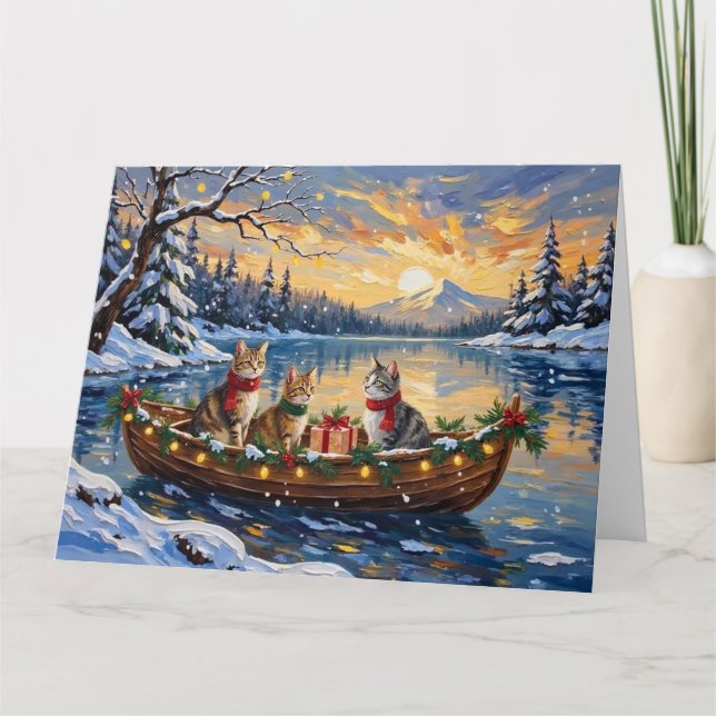 Turkish Angora Cat Christmas Boat Holiday Kort (Framsida)