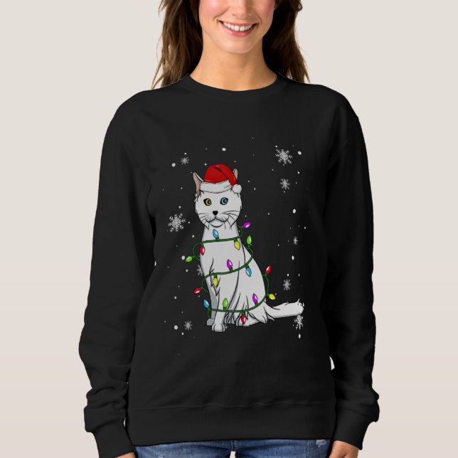 Turkish Angora Cat Christmas Lights Christmas Cat  T Shirt (Framsida)