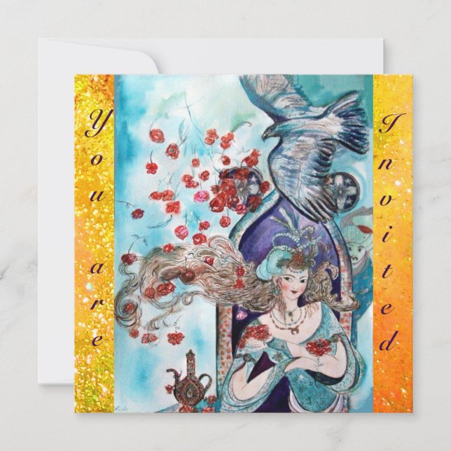 TURKISH FAIRY TALE ,gnistra för ljusblå gult Inbjudningar (Framsida)