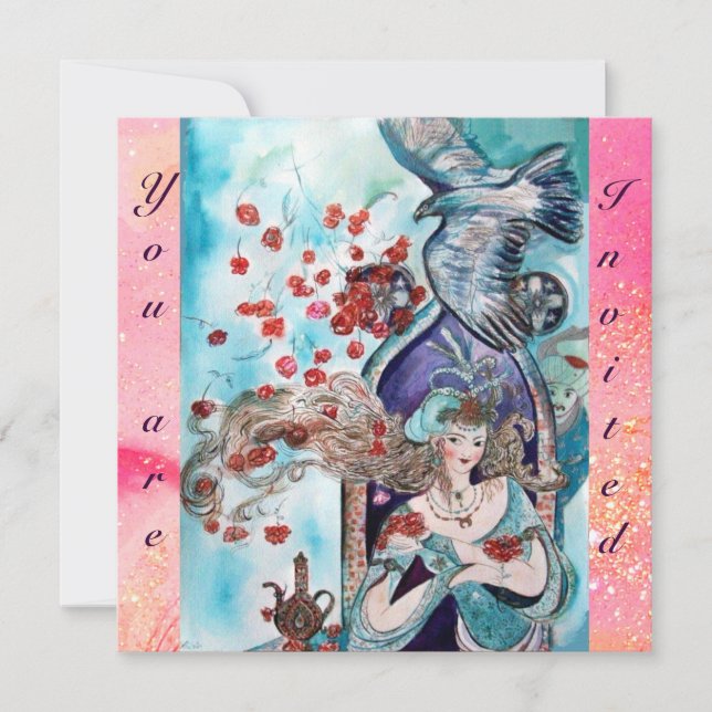 TURKISH FAIRY TALE ,ljusblå rosa-gnistor Inbjudningar (Framsida)