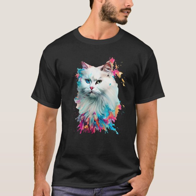 Turkisk Angora Färgglada Färgsprut, Abstrakt T Shirt (Framsida)