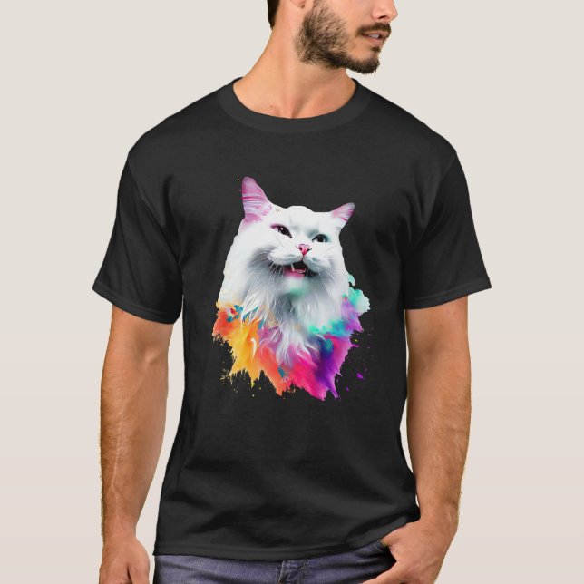 Turkisk Angora Färgglada Målarstänk, Abstrakt A T Shirt (Framsida)