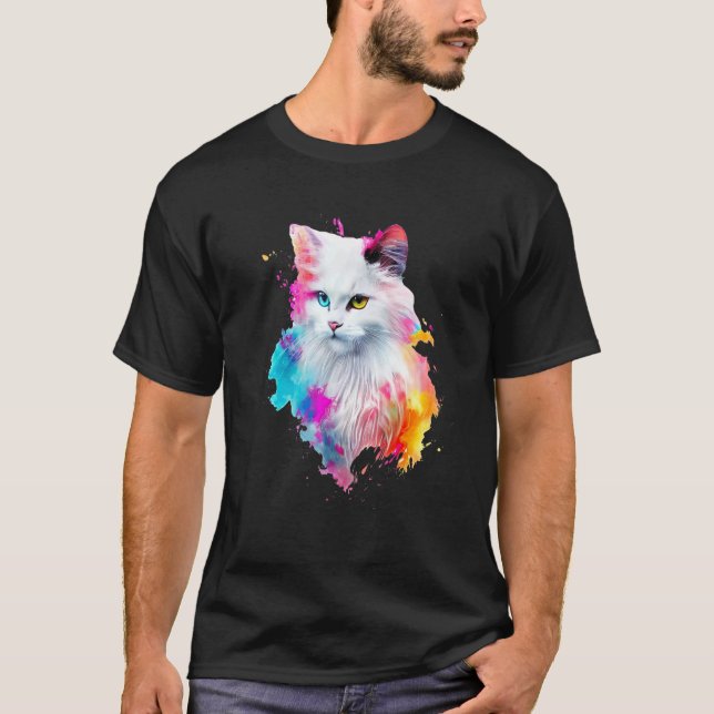 Turkisk Angora Färgglada Stänk Målar, Abstrakt A T Shirt (Framsida)
