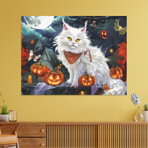 Turkisk Angora Katt Halloween Kuslig Canvastryck