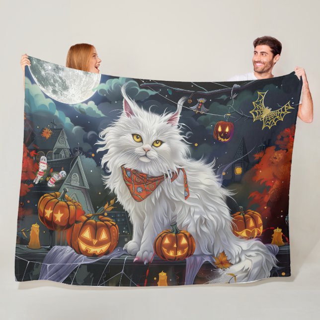 Turkisk Angora Katt Halloween Kuslig Fleecefilt (På plats)