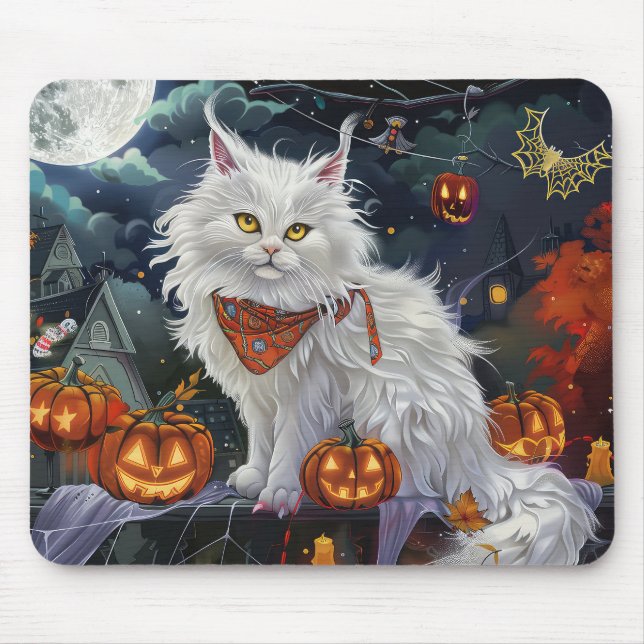 Turkisk Angora Katt Halloween Kuslig Musmatta (Framsidan)