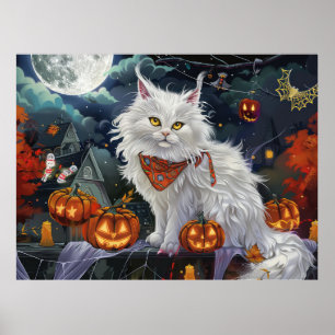 Turkisk Angora Katt Halloween Kuslig Poster