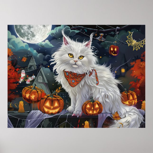 Turkisk Angora Katt Halloween Kuslig Poster (Framsidan)