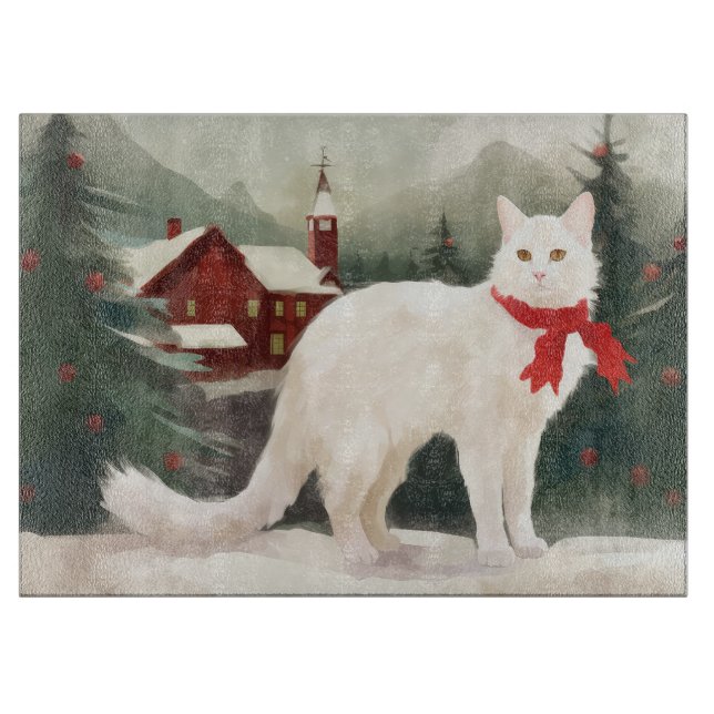 Turkisk Angora Katt i Snö Jul (Framsidan)