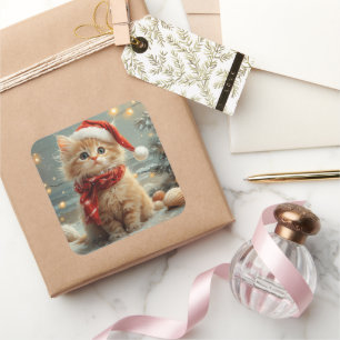 Turkisk Angora Katt Jul Vintage Strand Fyrkantigt Klistermärke