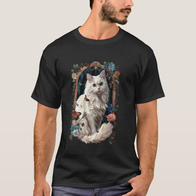 Turkisk Angorakatt Blomma T Shirt (Framsida)